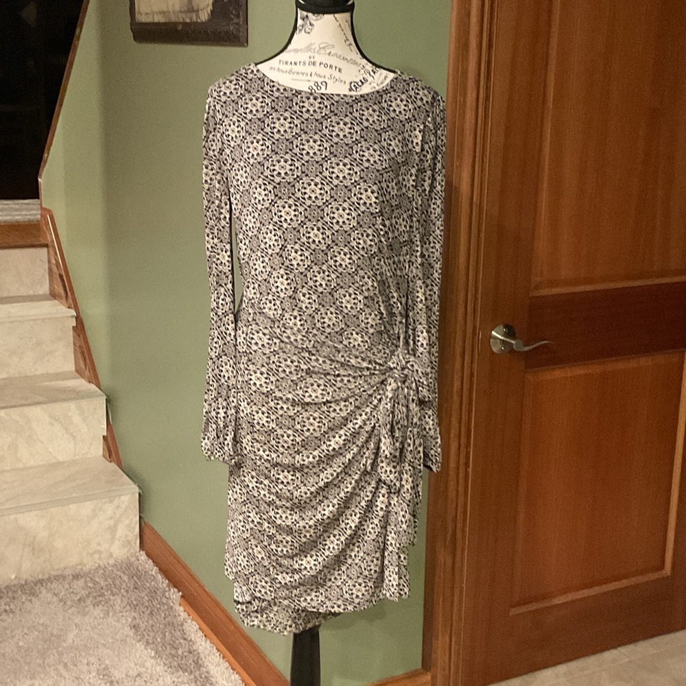 Marc New York Black and Beige Patterned Long Sleeve Dress, Size 12